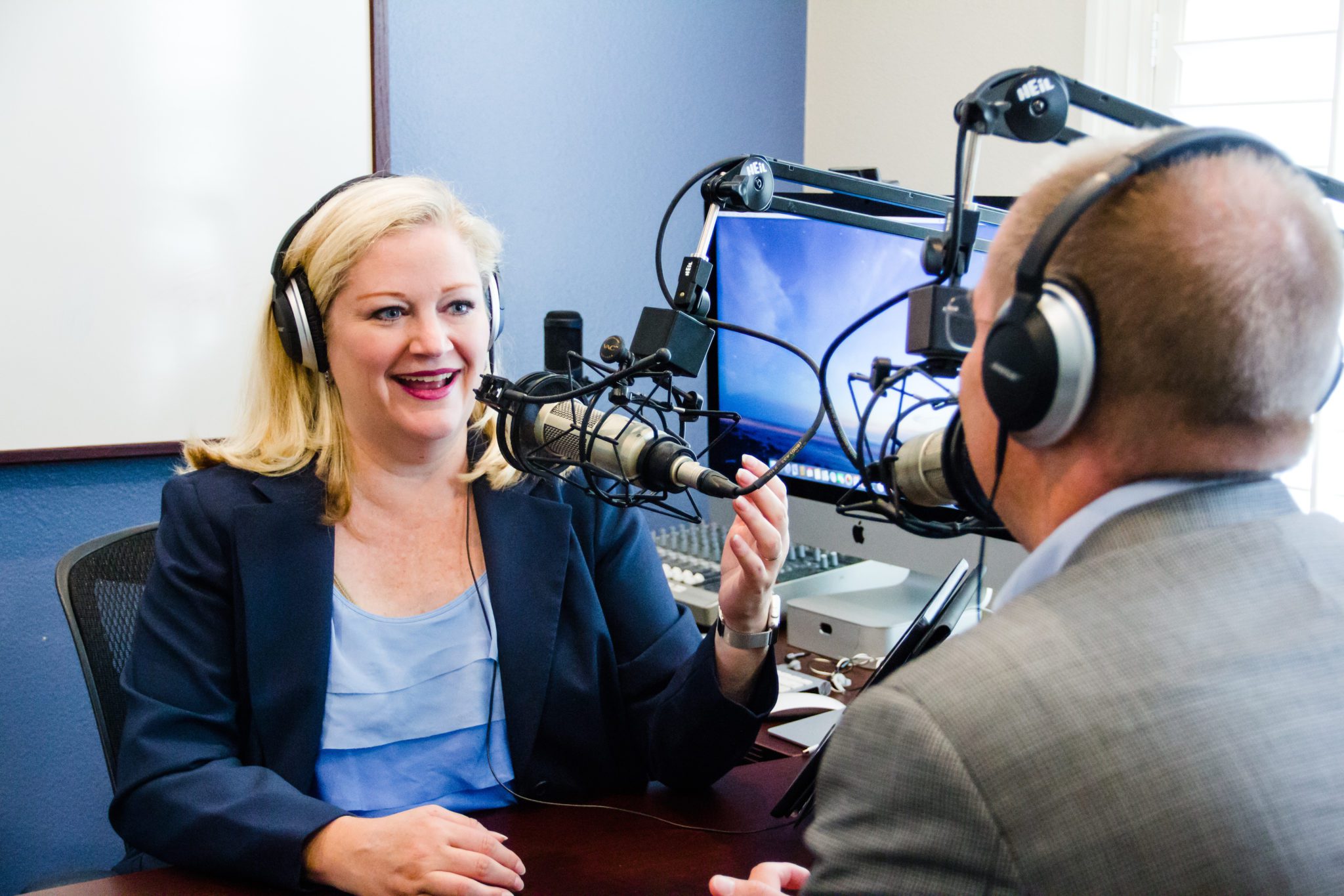 Bonni Stachowiak, host of "Teaching in Higher Ed" recording her podcast