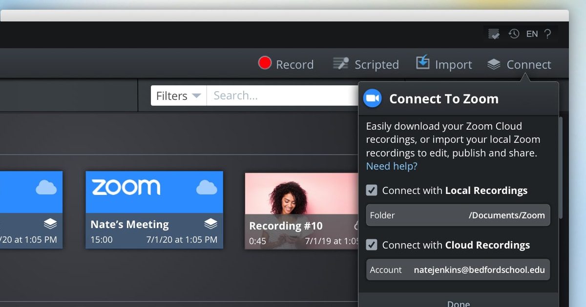 Connect with Zoom integration Screencast-O_Matic