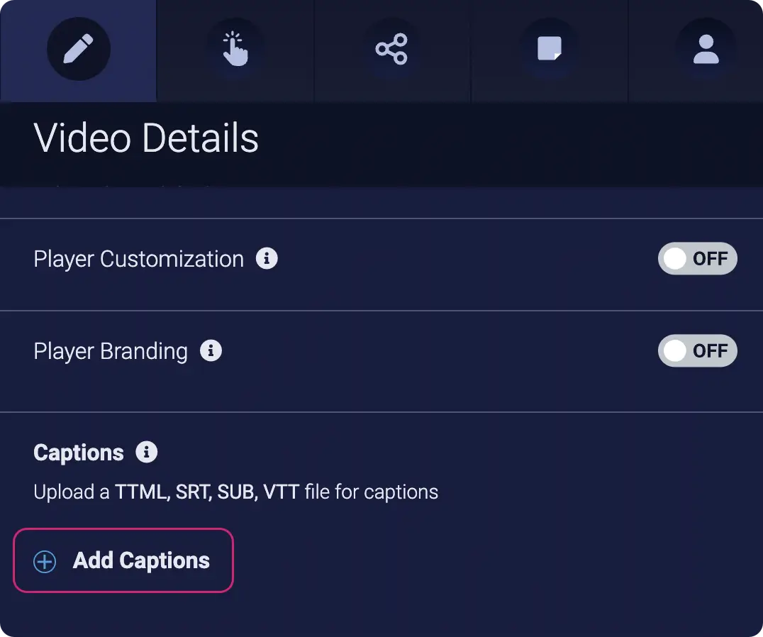 Add captions in the video player
